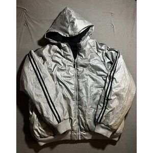 Vintage Apex‎ One Moon Jacket Mens XL Silver Striped Zip Insulated Reversible.